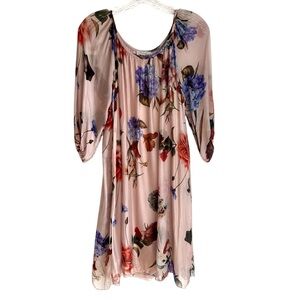 Bellaumbra Made in Italy 3/4 Sleeve Mauve Floral Print Dress 30% Silk Size M